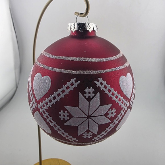 Red Glass Christmas Ornament Heart Snowflake Holiday Tree Decoration - Picture 1 of 3